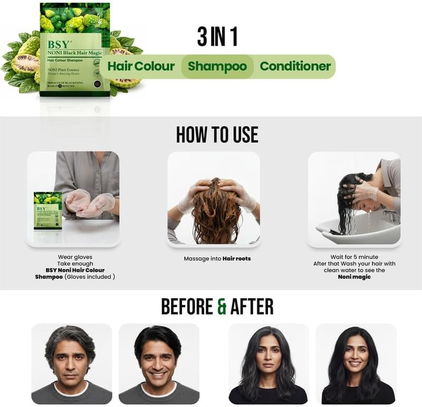 BSY, Noni Fruit Black Hair Magic 12Mlx6 Natural Black image number 5