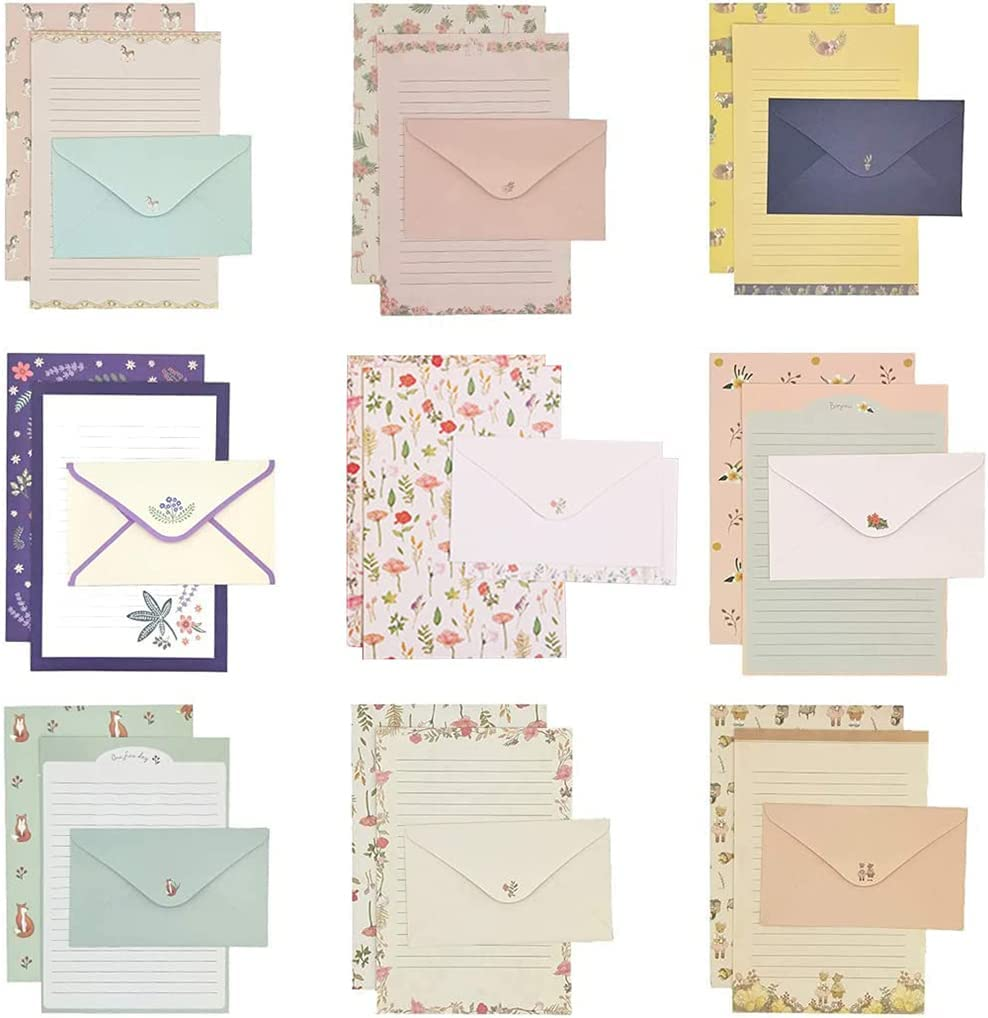 81Pcs Stationary Paper and Envelopes Set, Contain 54 Stationery Paper and 27 Envelopes, Writing Paper Stationery Set, 9 Different Style image number 2