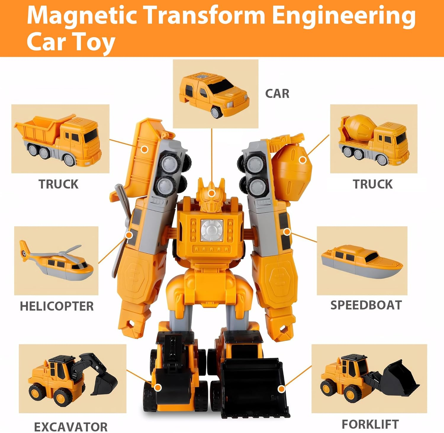 Magnetic Transform Engineering Car Toys with Storage Box for Kid Age 3-8 image number 3