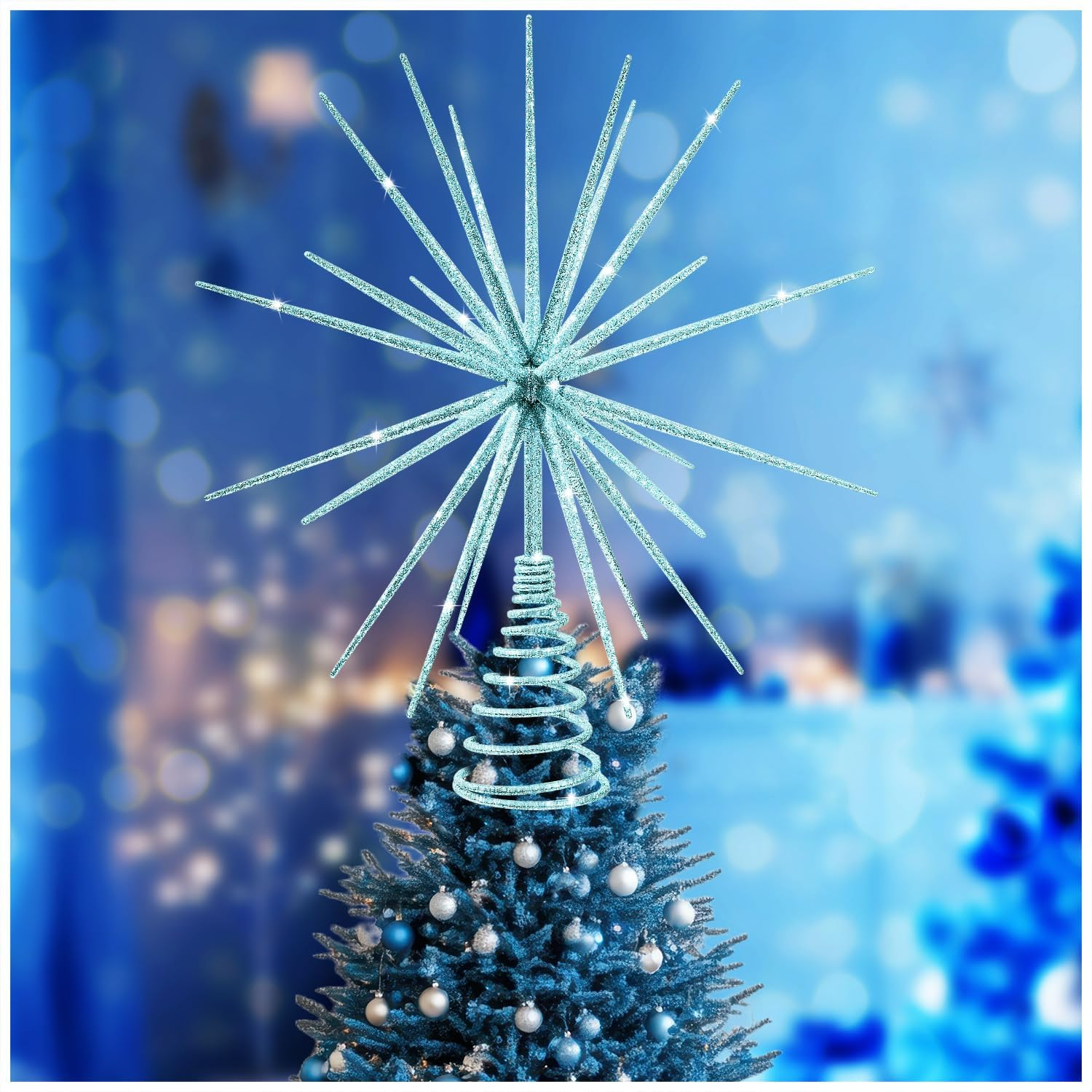 13.7 Inch Silver Christmas Tree Topper - 3D Burst Silver Tree Topper, Exploding Star Christmas Tree Decorations