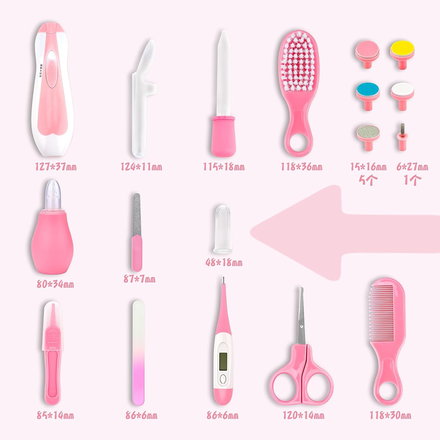 Baby Grooming Kit, Infant Safety Care Set with Hair Brush Comb Nail Clipper Nasal Aspirator Ear Cleaner,Baby Essentials Kit for Newborn Girls Boys image number 5