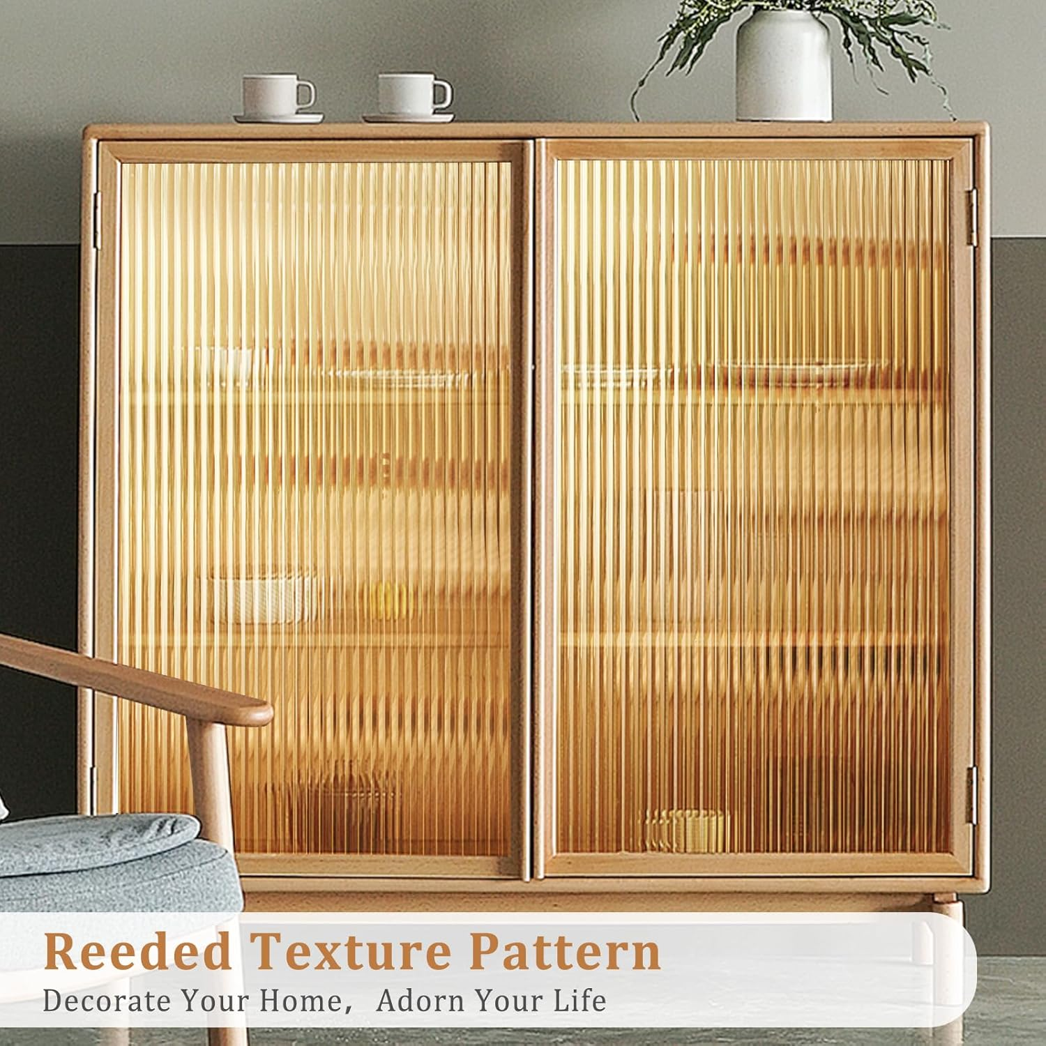 Beautyhero Window Privacy Film, Stained Glass 3D Reeded Frosted Stickers for Bathroom, Adhesive Decorative UV Blocking, 23.6X78.7 In