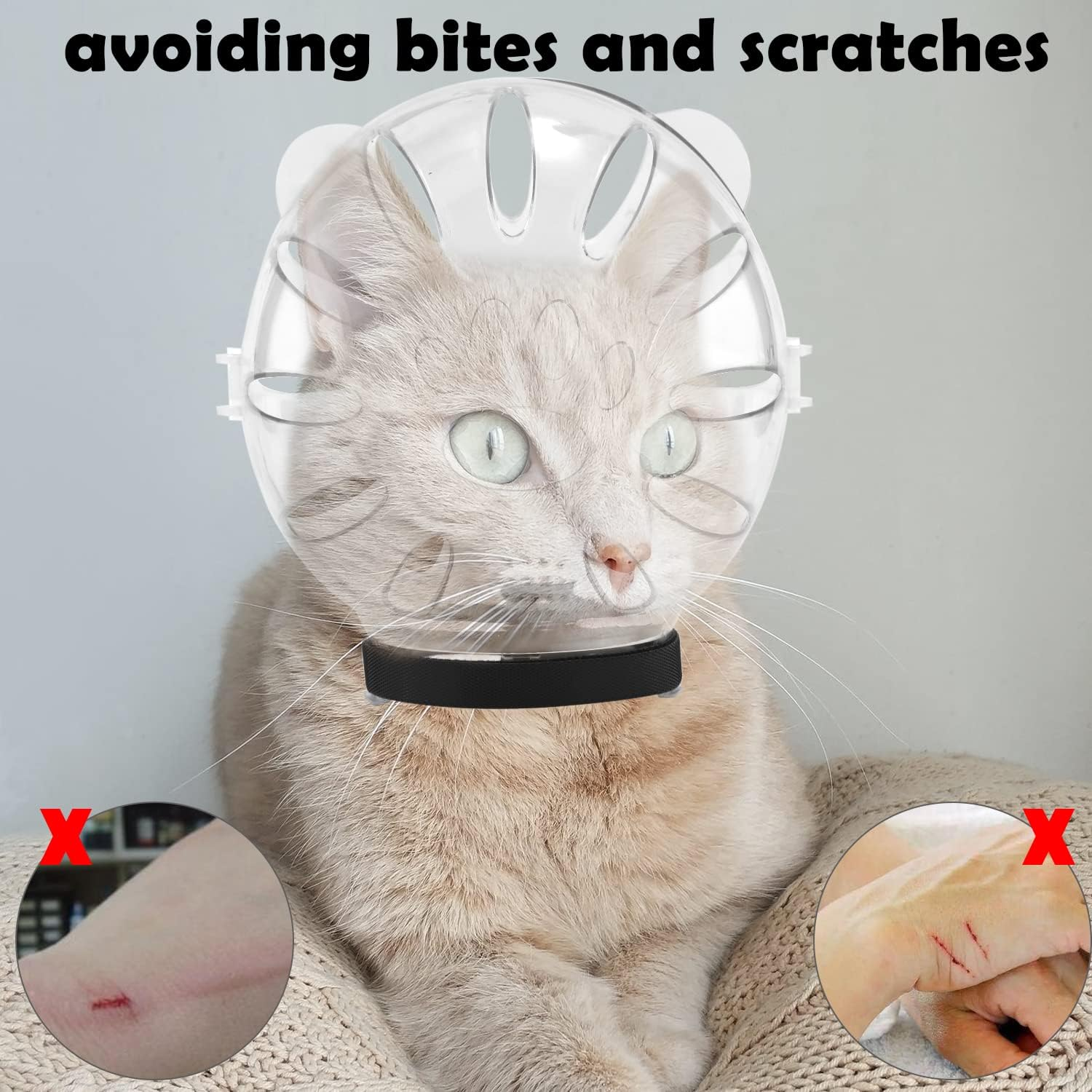 Savita Cat Breathable Bubble Helmet with Silicone Paw Covers, Light Green Cat Adjustable Hood Plastic Kitten Breathable anti Bite Muzzles for Cats Bathing Shaving Nail Trimming image number 4