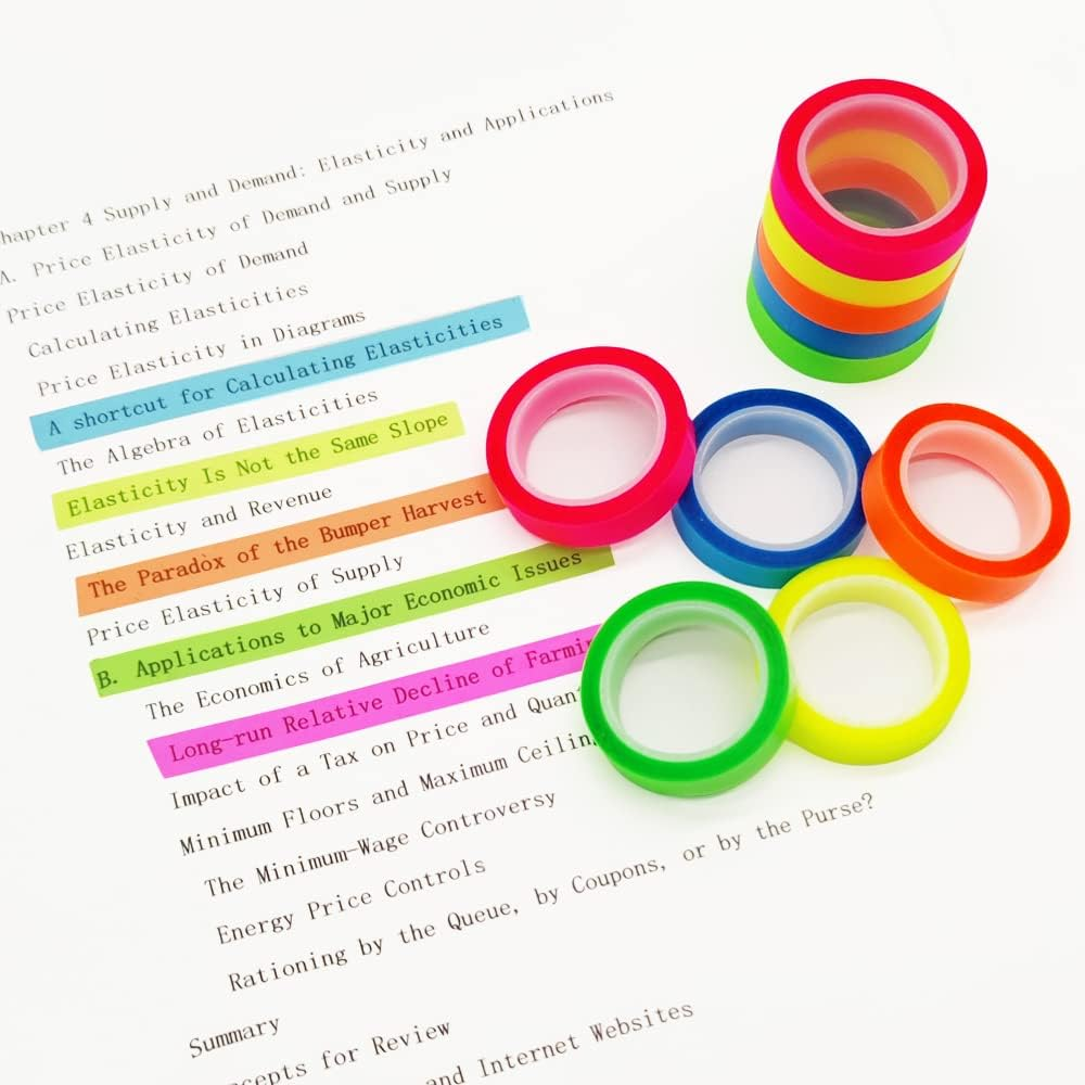 10 Rolls Highlighter Tape,Transparent Marking Sticker Fluorescent Colored Sticky Notes Index Tags Sticky Tabs Removable Tags for Students Teachers Reading Taking Notes (8Mm X 5M) image number 3