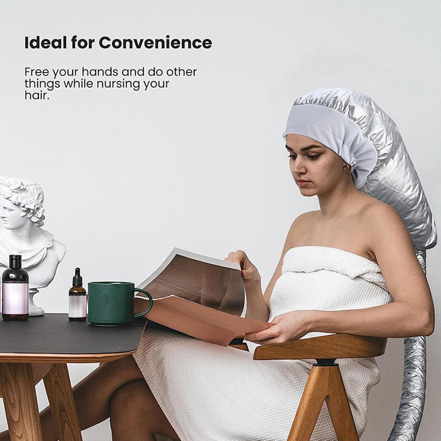 Net Plopping Cap for Drying Curly Hair, 2 in 1 Bonnet Hooded Hair Dryer Attachment, Hair Cap with Drawstring, Adjustable Bonnet for Curly Hair, Reusable Net Plopping Bonnet Set for Women - Set: Black image number 3