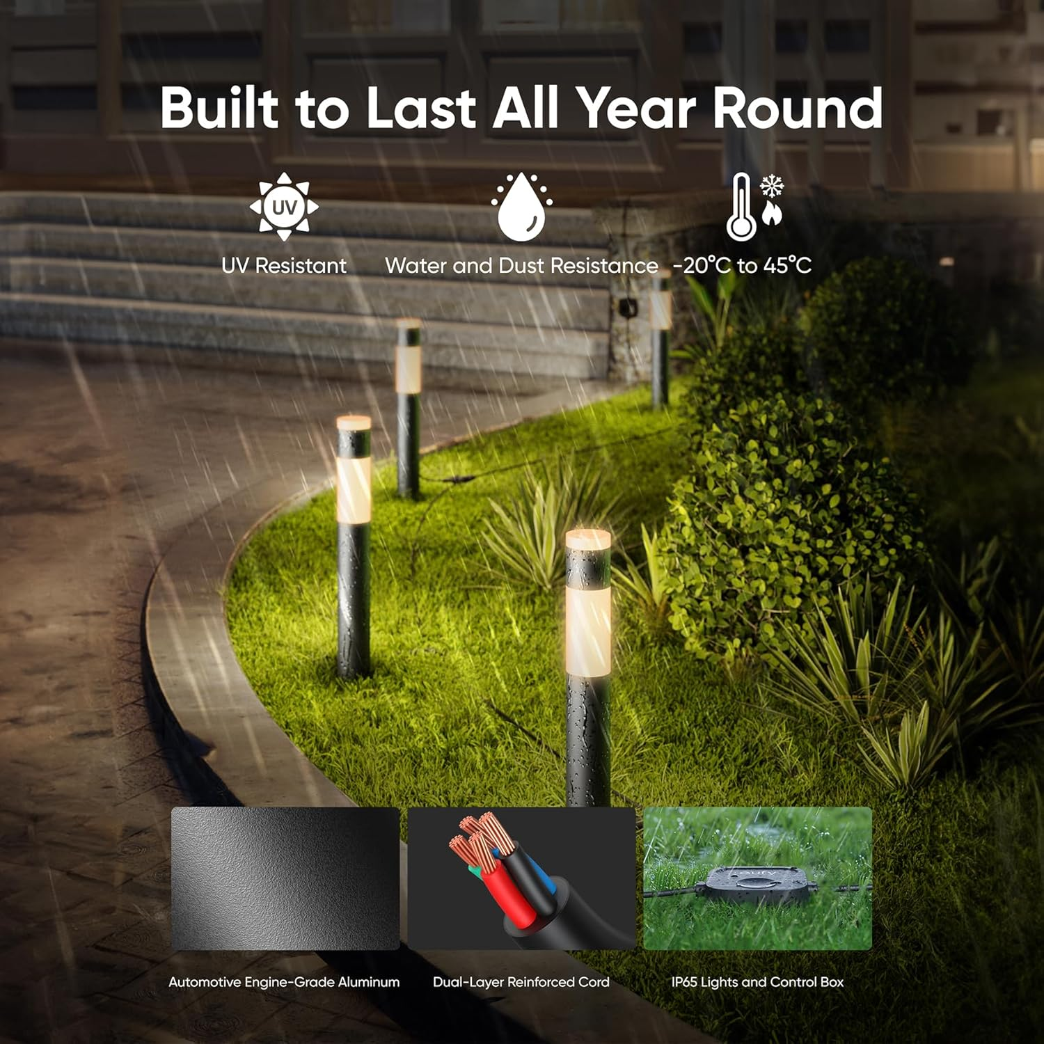 Eufy Outdoor Pathway Lights E10, 4-Pack, Smart Wired RGBWW LED Landscape Lights, 350Lm, IP65 Waterproof for Yard, Work with Alexa, App Control, Endless AI Light Themes for Festivals, Link with Cameras image number 4