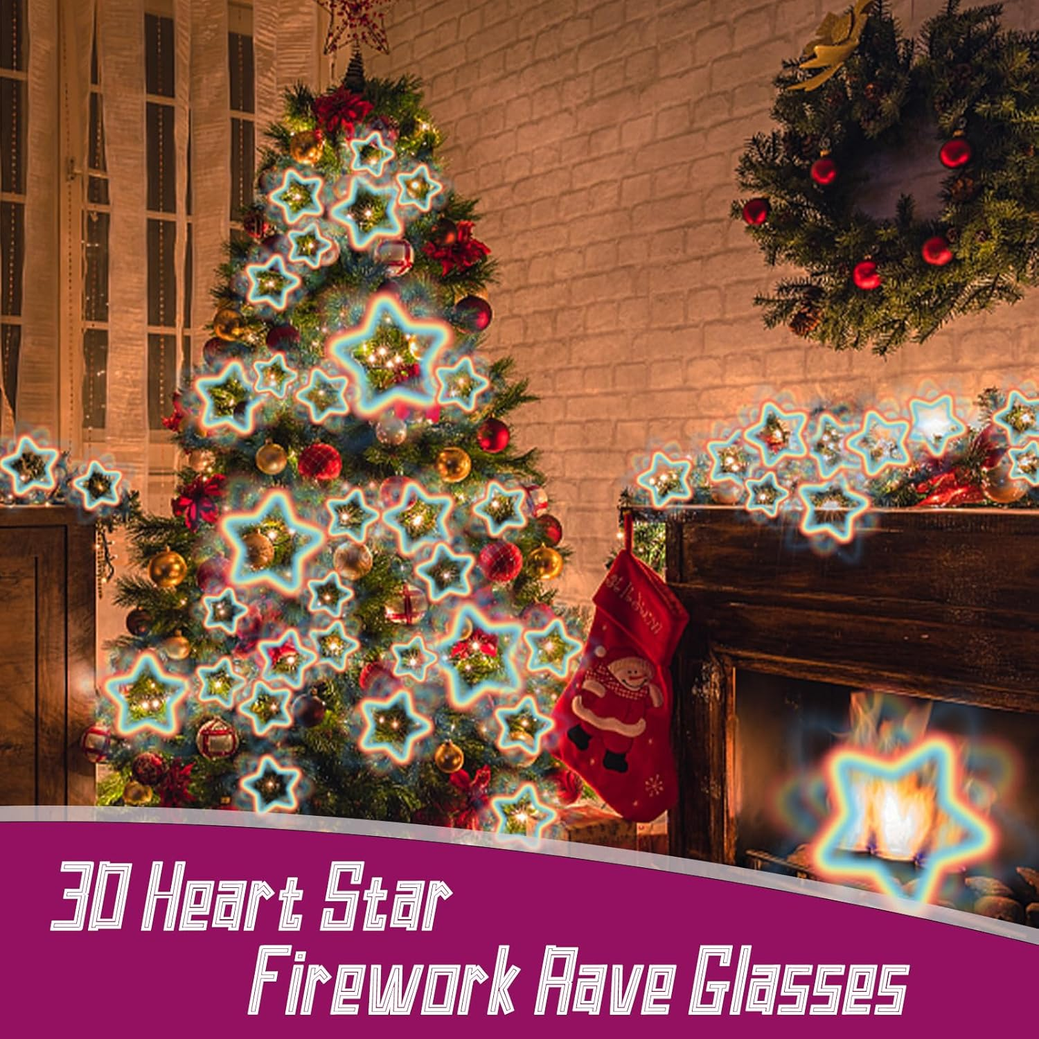 3Pcs Diffraction Glasses, 3D Heart Star Firework Rave Glasses, Party Sunglasses for Fancy Dress Music Concert Club Party Accessories