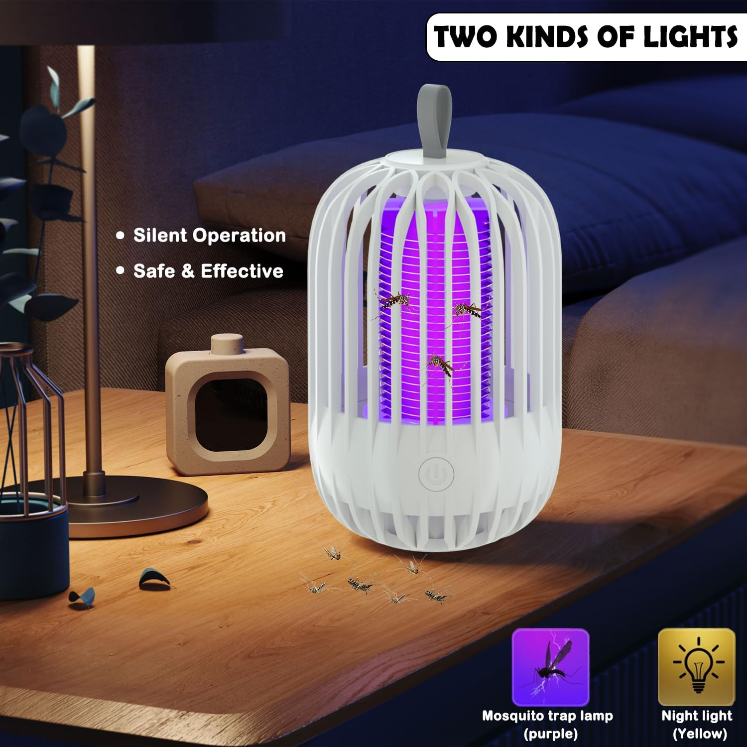 Mosquito Killer Lamp, 2 in 1 LED Mosquito Zapper, Portable USB Rechargeable Indoor and Outdoor Mosquito Killer, with UV Light Effective Fly Zapper for Use in the Home, Garden,Yard (White) image number 2