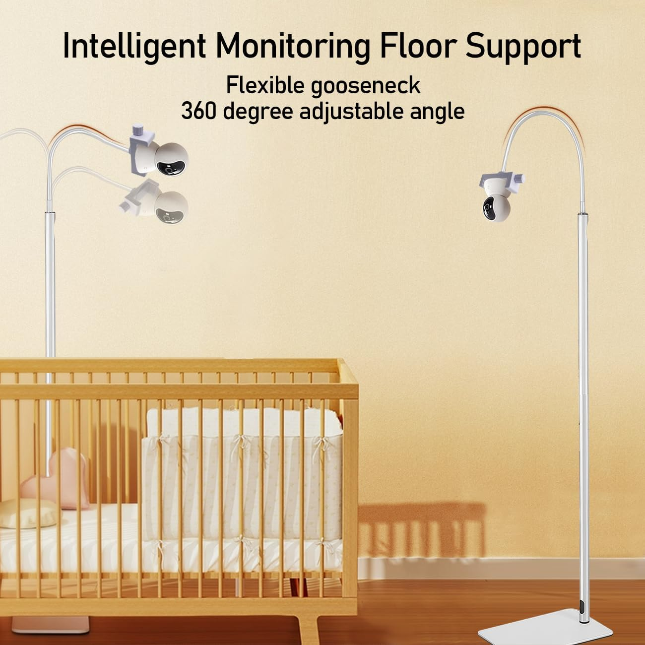 Baby Monitor Floor Stand Holder-Height Adjustable,360&deg; All-Round Monitoring,With Adjustable Width Clamp Accessories,Universal Compatible with Arlo, Motorola, Hello Baby & More