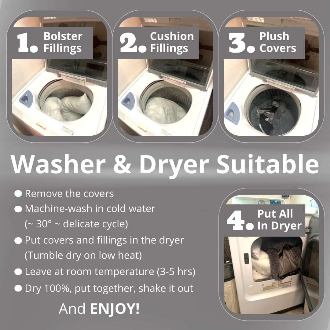 Calming Dog Bed and Cat Bed, Donut Dog Bed Large, Recycled (GRS) Material, Extra Long Plush, Fuller Bolster and Cushion, Anti-Slip Bottom, Machine Washable Dog Bed [Large/Br] image number 6