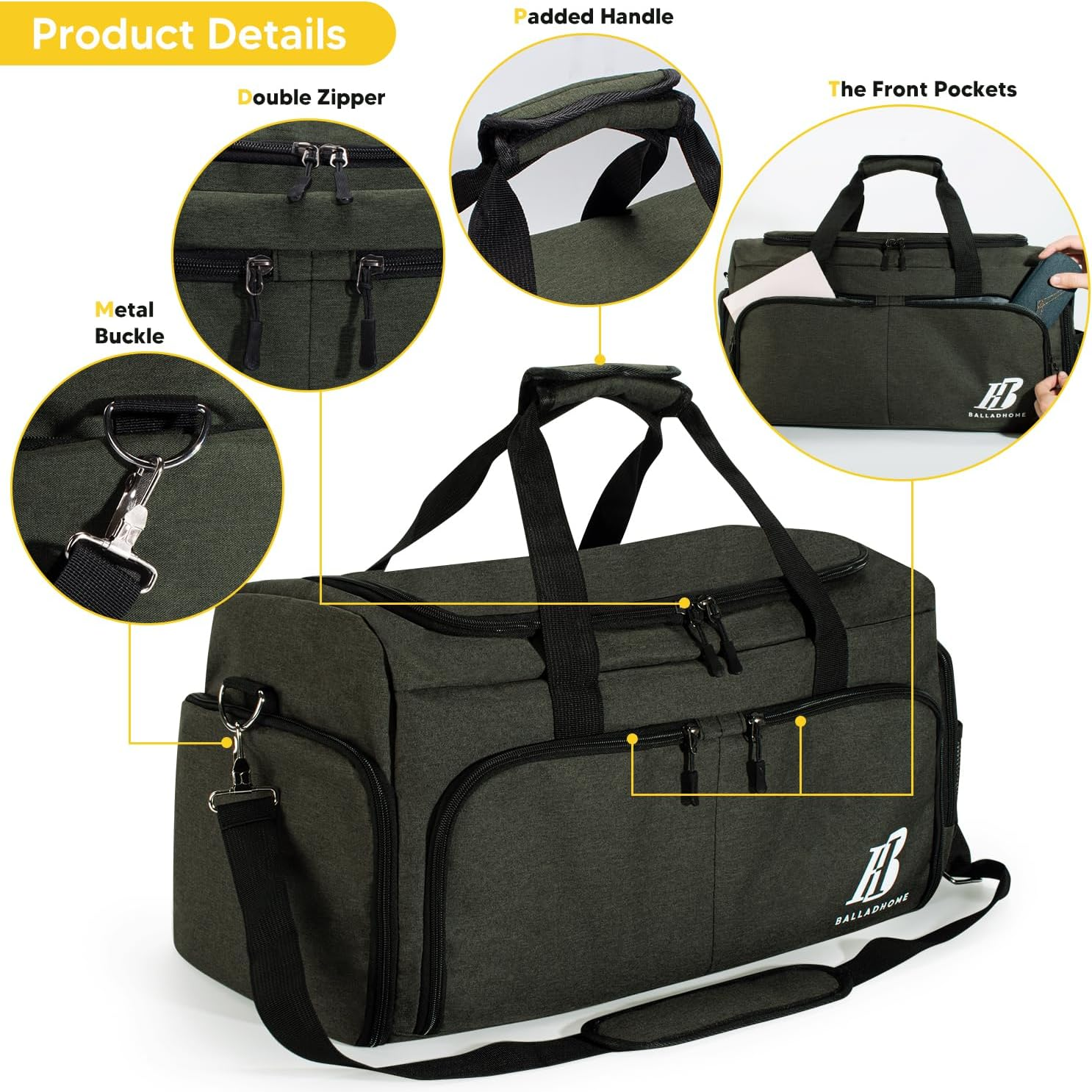 Gym Bag for Men Women Sports Gym Bag with Shoe Compartment and Wet Pocket Gym Duffel Bag Travel Bag Training Bag Weekender Bag for Sport Fitness Travel image number 5