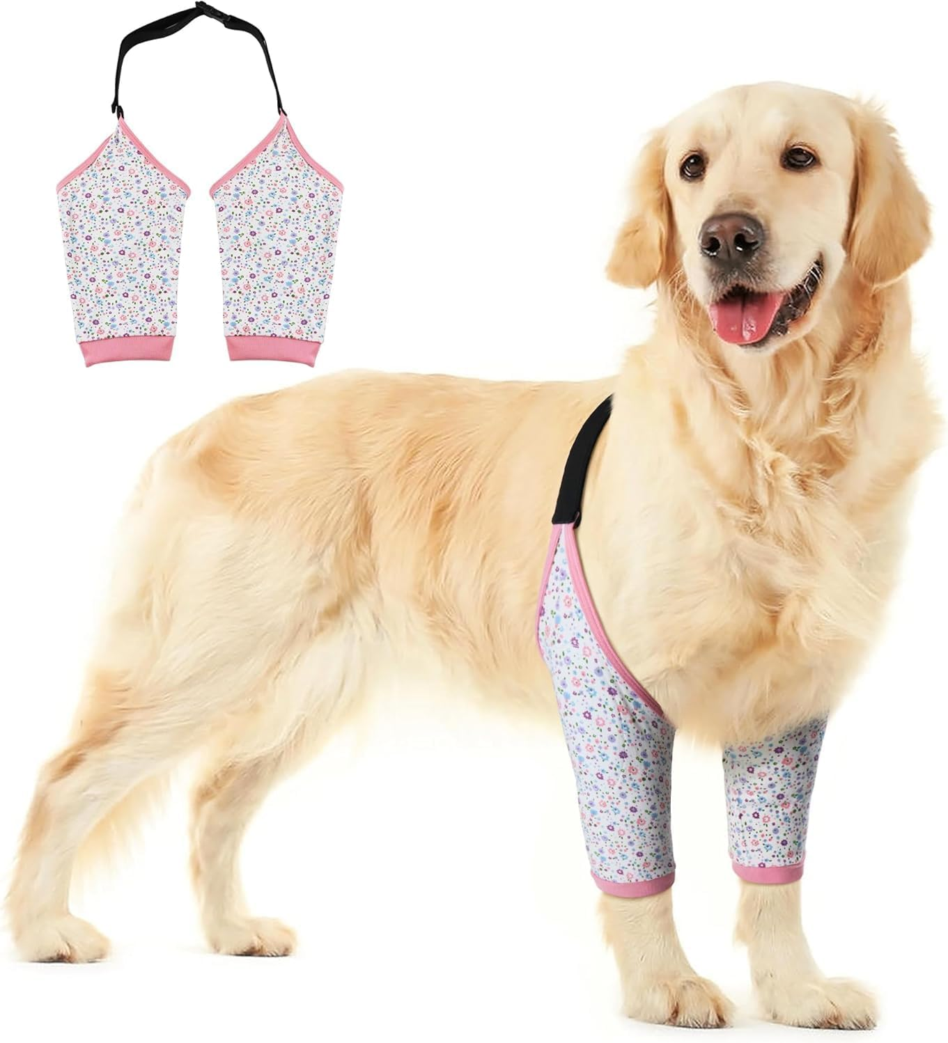 Dog Elbow Sleeve for Front Leg Calluses, Dog Elbow Protector Pads Dog Recovery Sleeve to Stop Licking, Adjustable Dog Elbow Wrap Sleeves, Dog Shoulder Brace Recovery Suit for Arthritis & Joint Care (XL, Pink Floral) image number 6