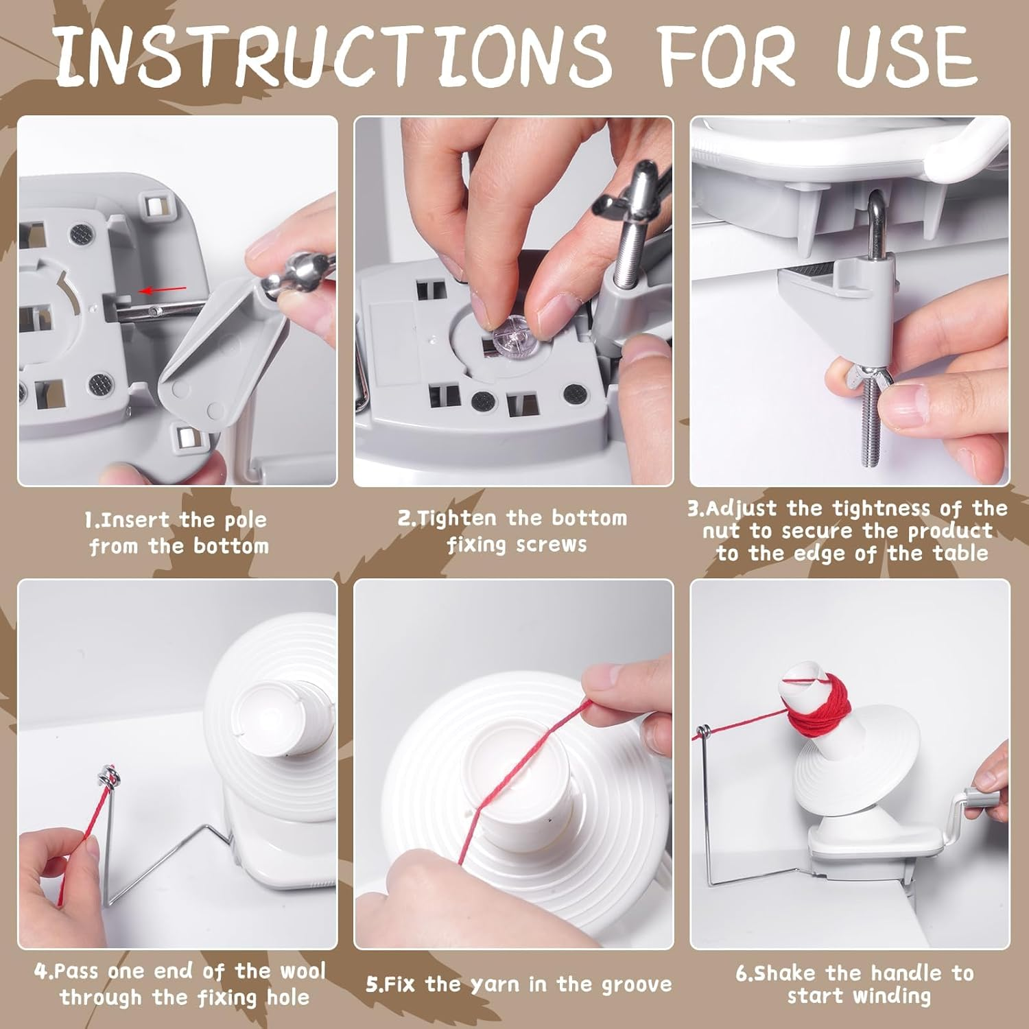 Anoleair Yarn Ball Winder, Hand Operated Winding Wool Winder Machine, Tabletop Clamp, Yarn Cake Winder image number 5