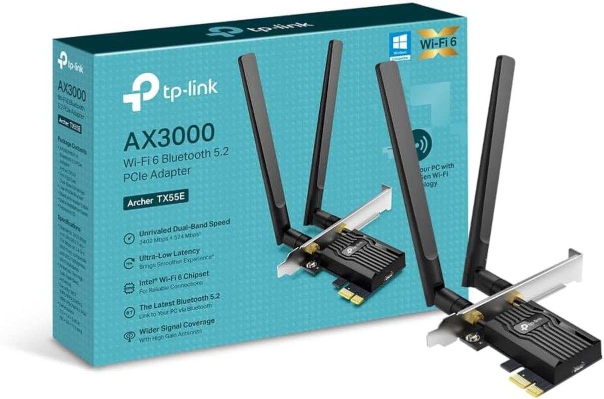 Tp-Link AX3000 Dual-Band Wi-Fi 6 Bluetooth 5.2 Pcie Adapter with Two Antennas, Specialized Heatsink, 1024-QAM, Ultra-Low Latency, Intel&reg; Wi-Fi 6 Chipset, Supports Windows 10/11(64Bit) (Archer TX55E) (UK Version) image number 6