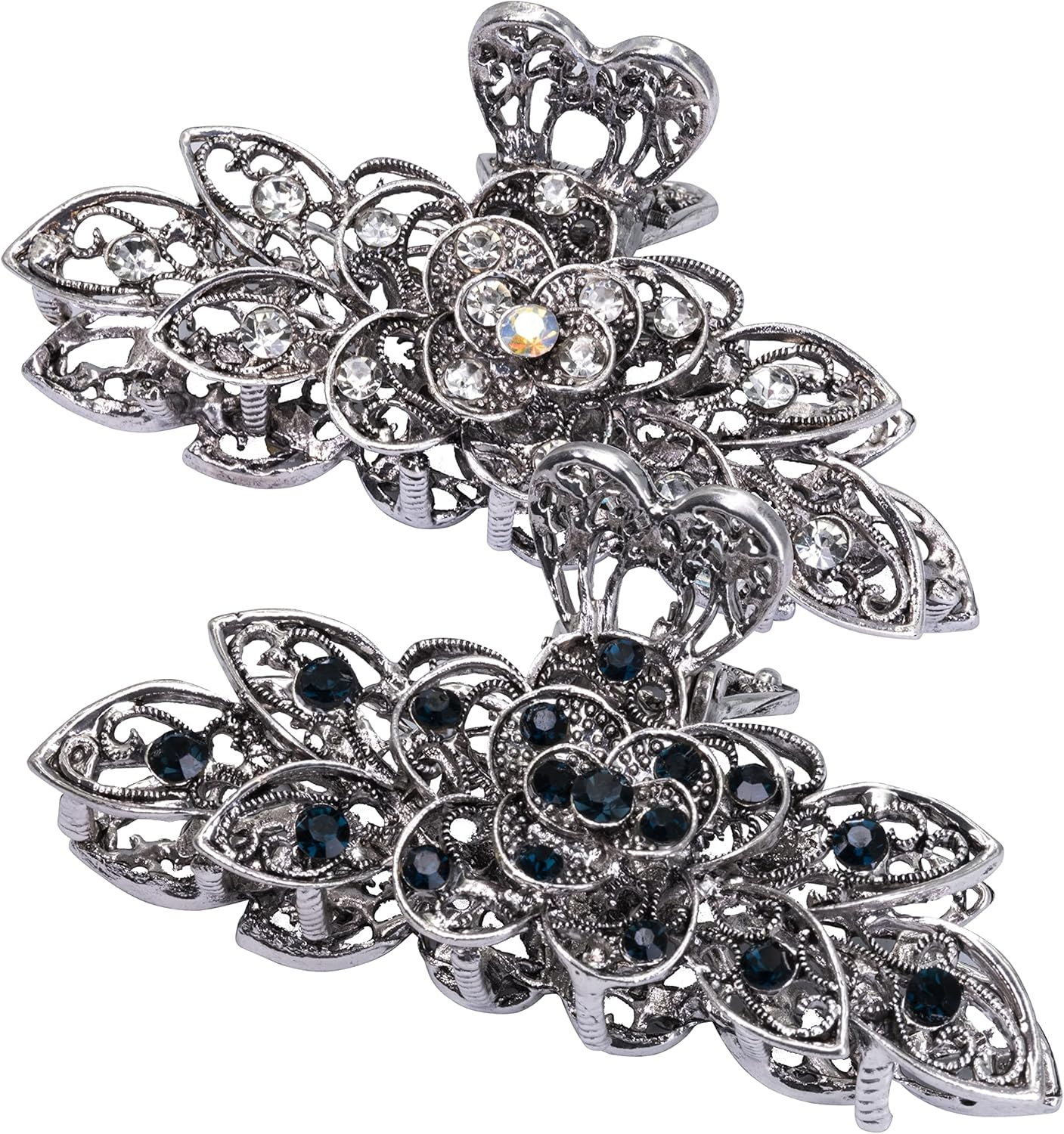 Large Claw Hair Clips 2PCS for Women and Girls Metal Retro Style with Sparkly Glitter Rhinestones Banana Jaw Hair Clamps Strong Hold Nonslip Hair Accessories (Hc-Vintage-01) image number 1