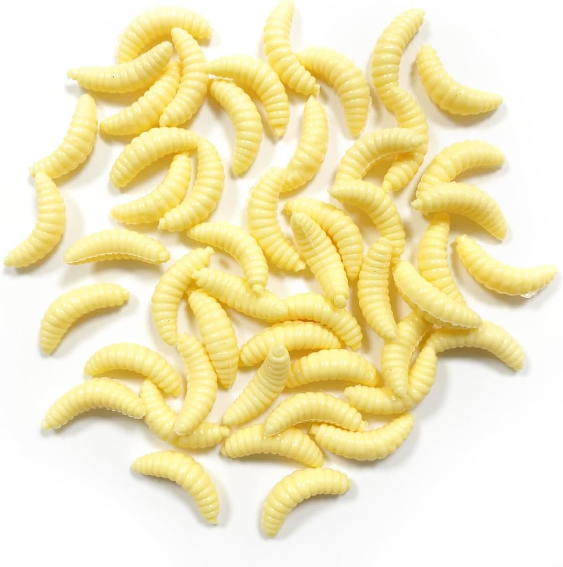 Mini Soft Worm Lures, 50 PCS Small Realistic Fishing Lures for Saltwater, Freshwater, Prank Props (Yellow, 2Cm/0.78In) image number 2