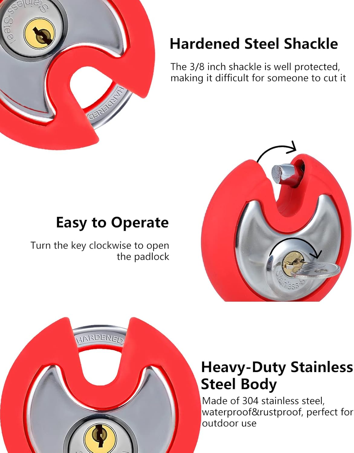 DAYGOS Disc Storage Lock for Storage Unit, Outdoor Waterproof round Padlock, Heavy Duty Circle Lock with Keys for Uhaul,Moving Truck,Pods Container(3/8-Inch Shackle)