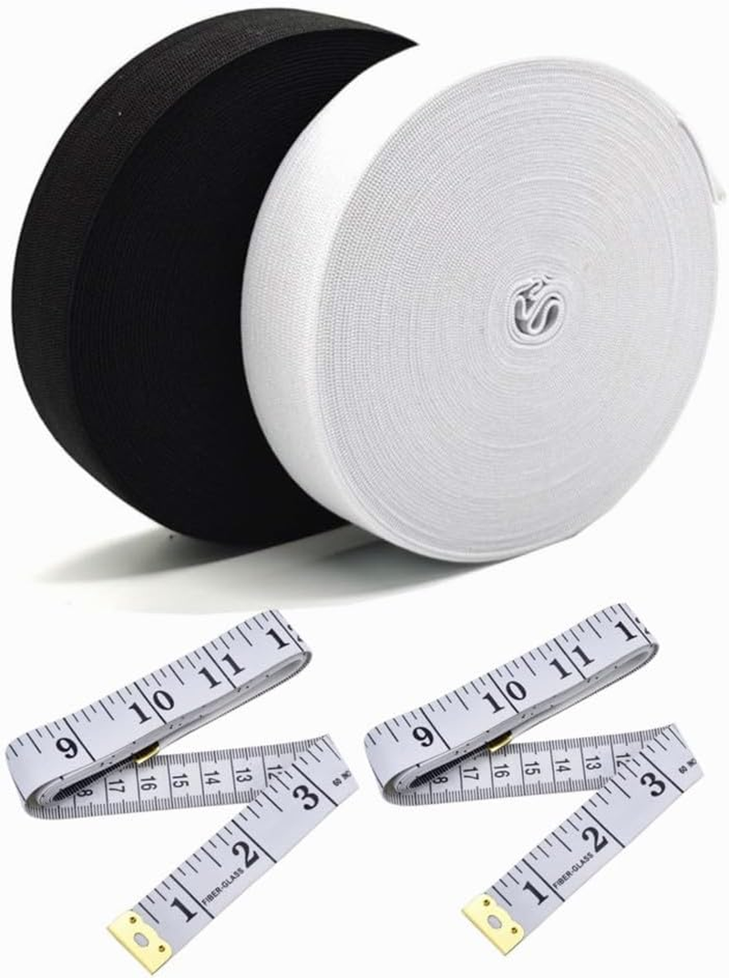 2 Pack Knit Elastic Spool,Heavy Stretch High Elasticity Knit Elastic Band 1 Inch Wide 10 Yard Long, for Sewing Craft Craft DIY Projects (Black & White) image number 1