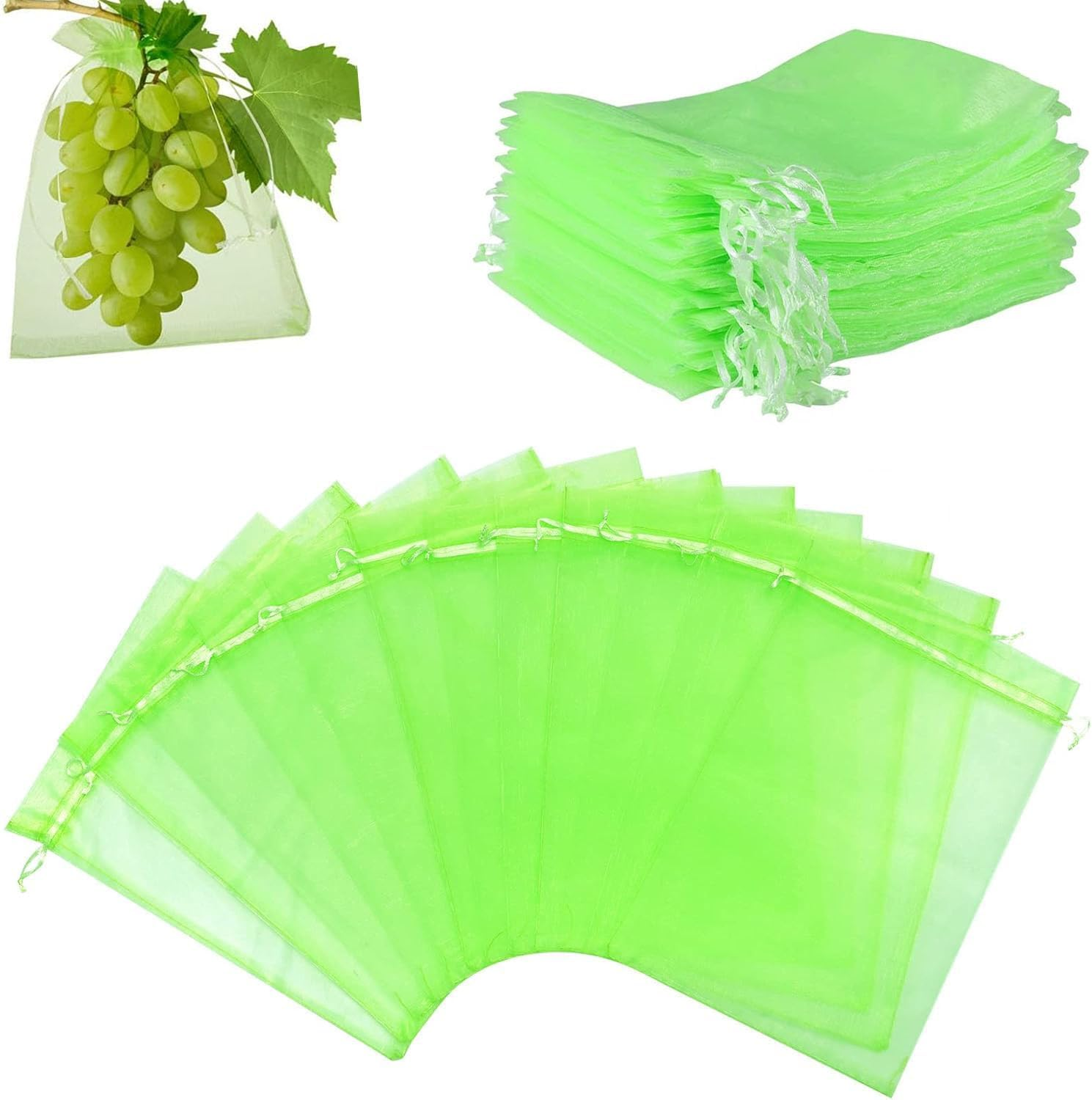 50Pcs Fruit Protect Bags, Reusable Mesh Garden Netting Protection Bag for Plants Vegetables for Plant/Fruit/Flower (Green, 8 * 12Inch) image number 2
