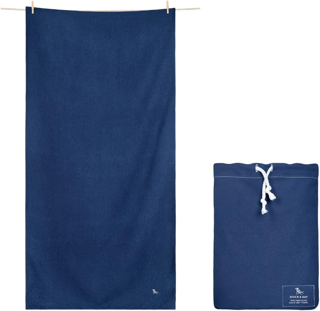 Dock & Bay Bath Towel - for Home - Quick Dry, Super Absorbent - Includes Bag - Classic - Nautical Navy, Small (85X40Cm, 33X16)