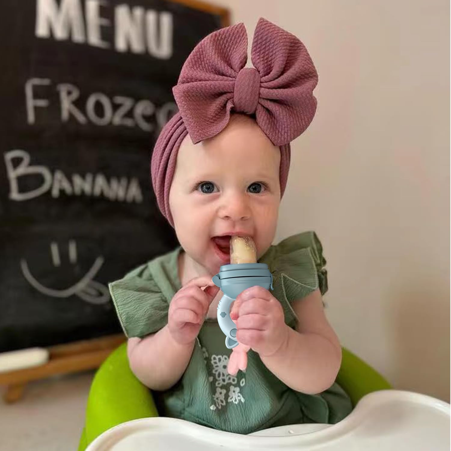 Luleo Baby Food Fruit Feeder Pacifier 3 Sizes Silicone Teats Safe and Hygienic Cap, Self Feeding, Soft Silicone BPA Free, Safe Anti-Choking, Teether Toy for Safe Infant, 4+Month, (Light Blue) image number 5