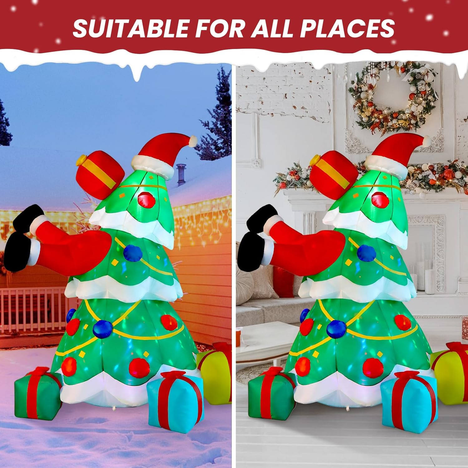 Alupssuc 2.1M Inflatable Christmas Tree Decorations Outdoor with Built-In Leds Lights, Blow up Santa Claus Tree with 4 Gift Boxes Outside/Indoor Xmas for Yard, Garden, Lawn, Party, Holiday Decor, 7FT image number 4