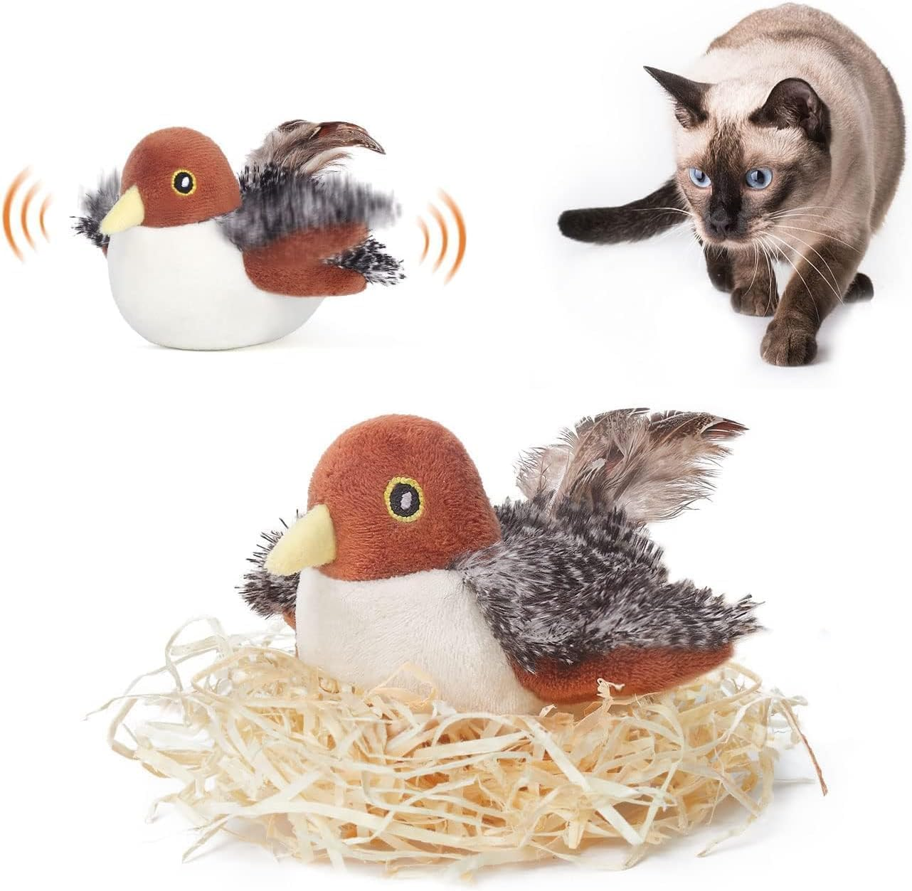 Cat Toys Flapping Bird (No Flying), Lifelike Sandpiper Chirp Tweet, Rechargeable Touch Activated Kitten Toy Interactive Cat Exercise Toys for All Breeds Cat Kicker Catnip Toys (Sparrow) image number 3