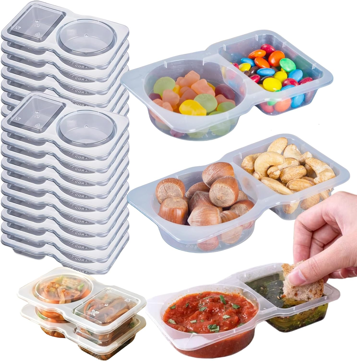 ARREBOL 40 Sets Reusable Small 2 Compartment Snack Sauce Condiment Containers with Lids image number 1
