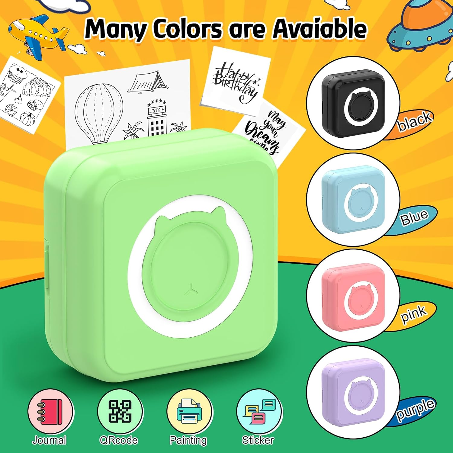 QYCHHJ Mini Printer for Iphone/Android/Tablet, Bluetooth Mini Thermal Printer Portable with 8 Rolls Thermal Paper, Inkless Sticker Printer for Study Notes Journal Memo Photo Picture, Green image number 6