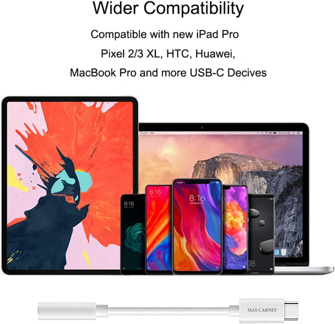 MAS CARNEY USB Type C to 3.5Mm Female Aux Adapter, 384Khz 24Bit Hi-Res Audio Headphones Jack, Compatible with Android/Ios/Win10 USB Type C Device