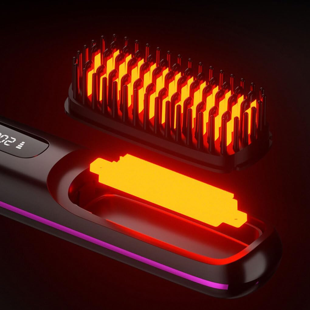 Cordless Wireless and Straightening Hot Comb Hot Comb with Easy Cordless Straightener for Styling and Anywhere Heating, Black image number 3