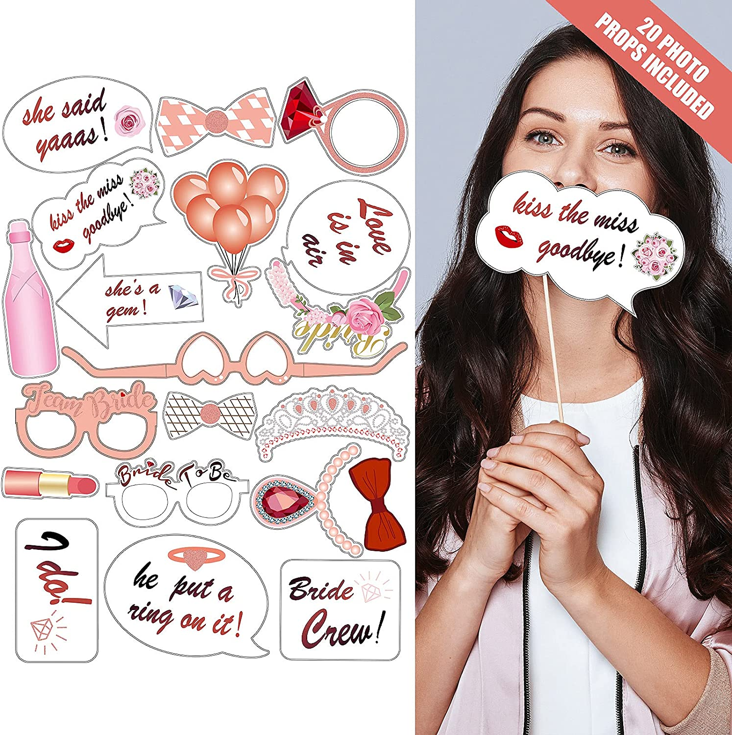 Bachelorette Hens Party Decorations, Rose Gold Bridal Shower Party Decor and Supplies Kit - Includes Glitter Bride Sash, Bride to Be Balloons, Tiara, Flash Tattoos, Fringe Curtains image number 3