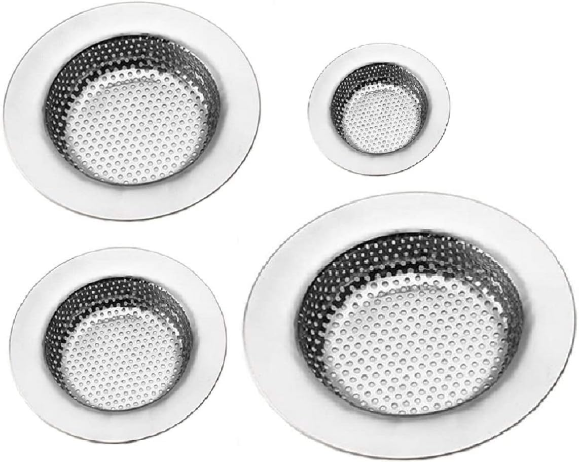 Drain Hair Catcher, 4 Pack, Shower Drain Cover for Bathtub, Kitchen Sink Strainer, Stainless Steel Bathroom Sink, Drain Stopper (Silvery) image number 1