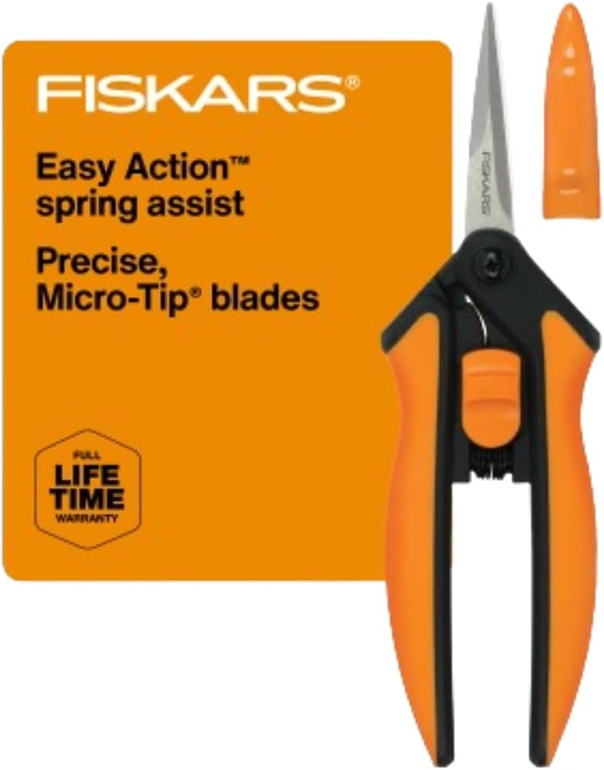 Fiskars Micro-Tip Pruning Snips Garden Shears - Plant Cutting Scissors with Sharp Precision-Ground Non-Stick Blade - 2-Count