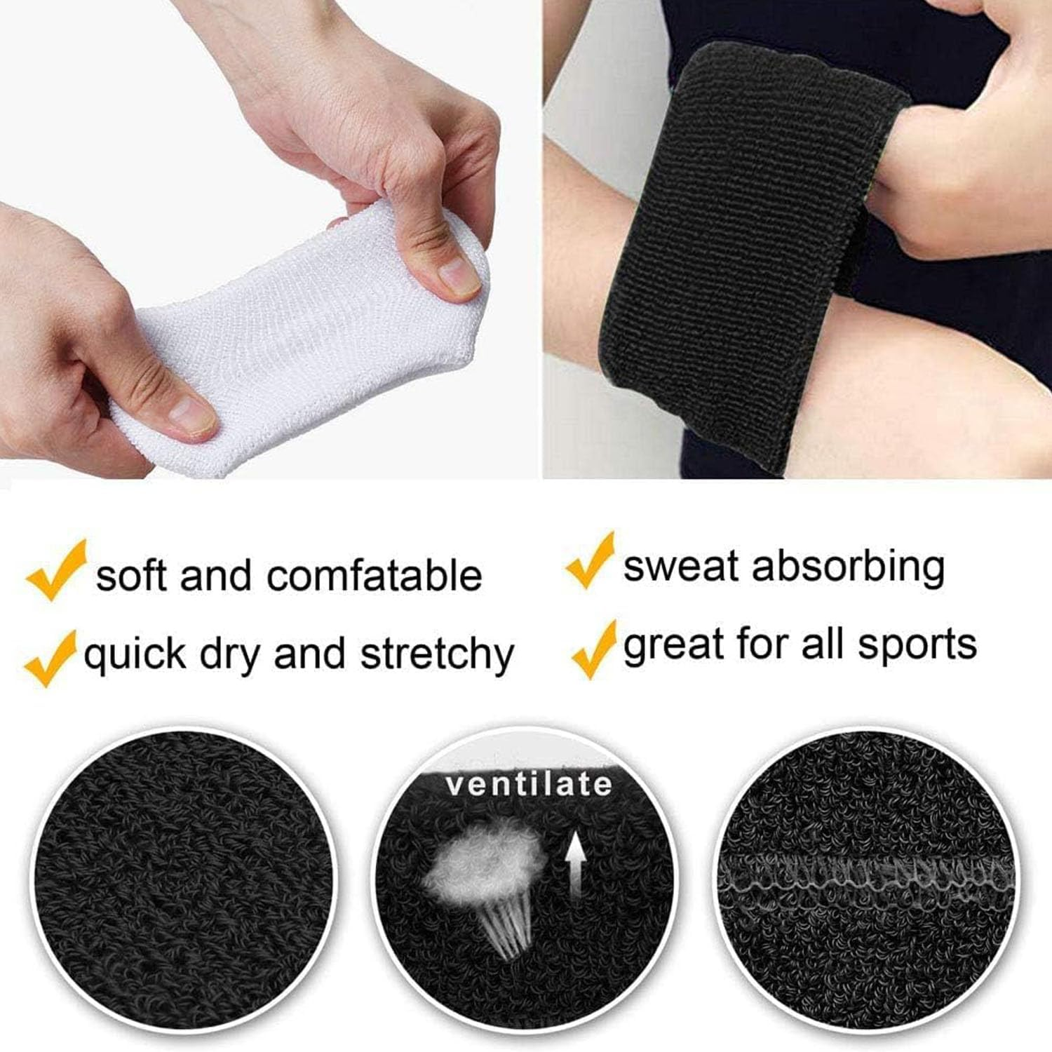 12 Pcs Absorbent Wrist Sweatbands for Athletic Men and Women, Tennis Wrist Sweat Bands for Gym & Running-Wicking Wristbands for Exercise for Sports Tennis Gym Basketball image number 6
