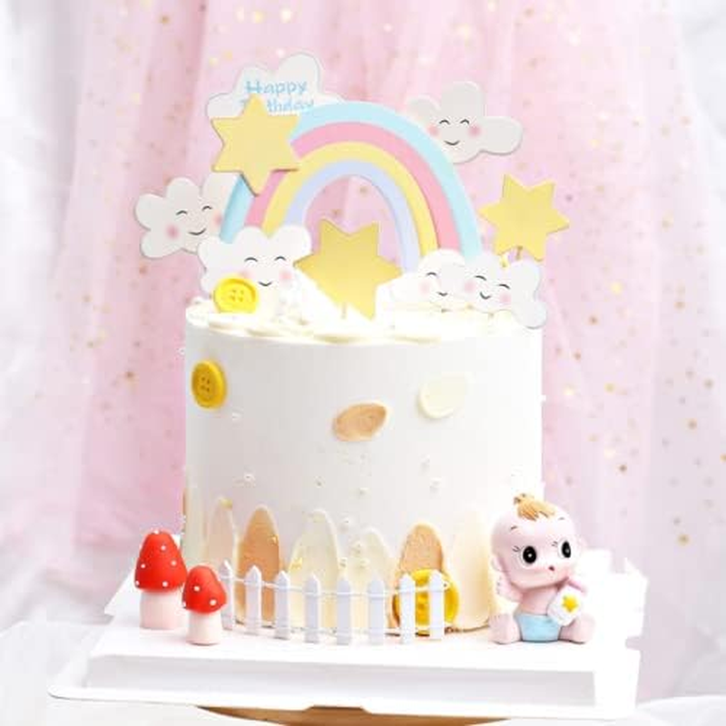 Rainbow Clouds Star Decor Cake Topper Cupcake for Birthday Party Gift, Cake Decoration