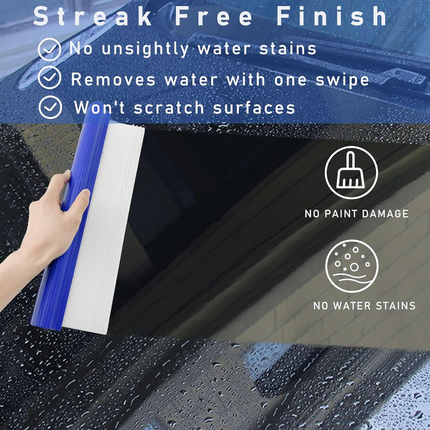 Ziciner Professional Car Handheld Blade Squeegee, 12 Inch 3-Layer Silicone T-Bar Water Blade, Universal Quick Drying Wiper, Super Flexible for Car Glass or Home Windows (White) image number 5