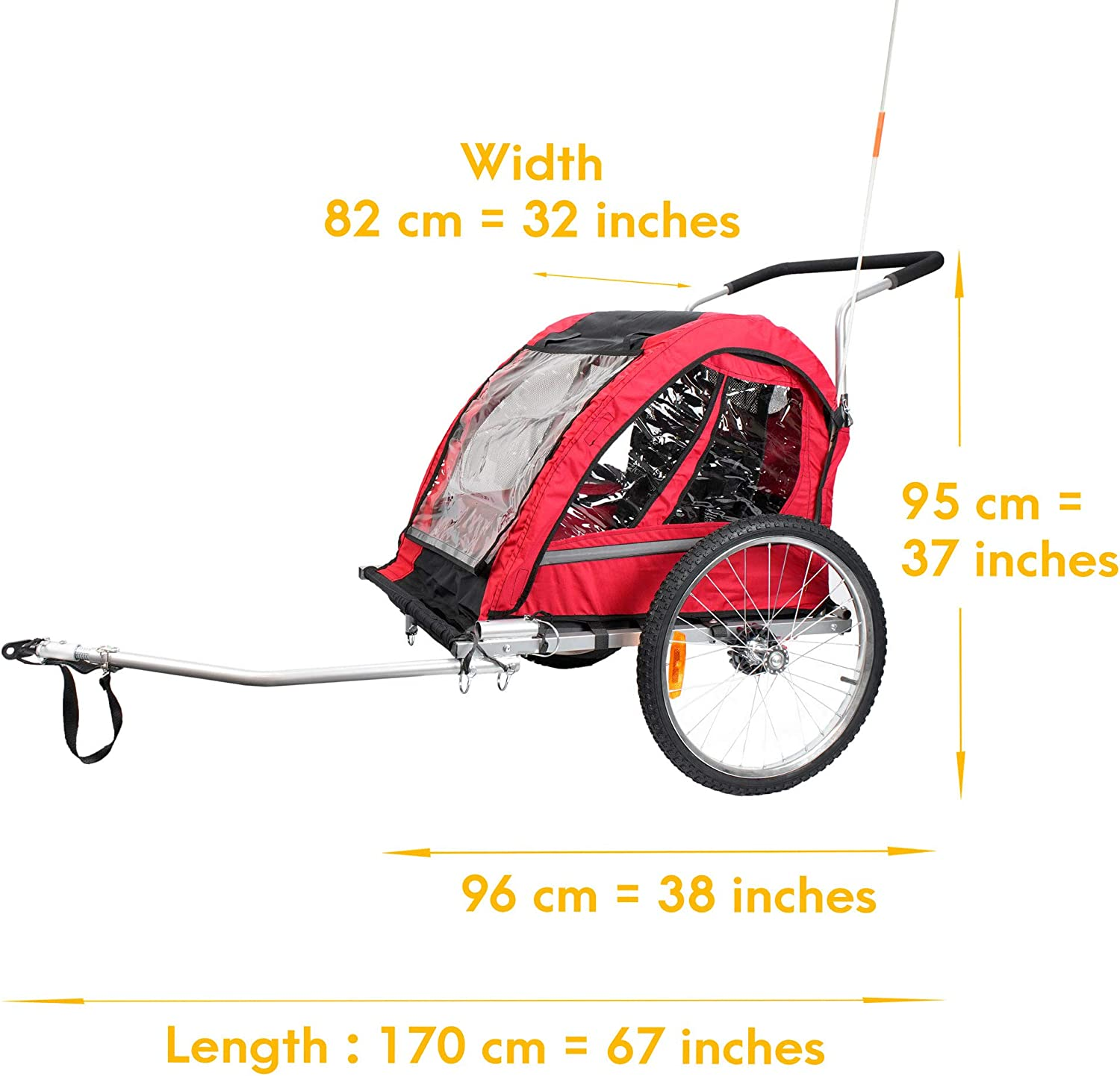 Cyclingdeal Foldable Bicycle Bike Baby Children Kids Trailer and Stroller Jogger for 1-2 Kids image number 3