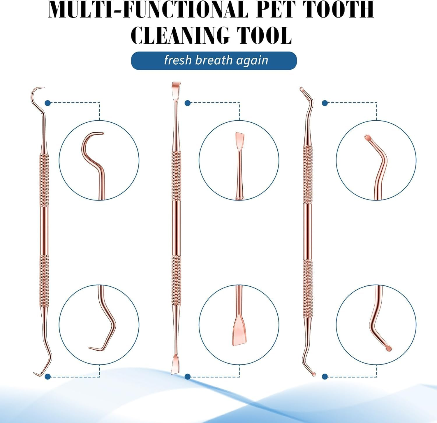 3 Pieces Dog Dental Tooth Scaler and Scraper Stainless Double Headed Tarter Removing Tool Scraper Pet Teeth Cleaning Tools for Dog and Cat (Rose Gold) image number 5