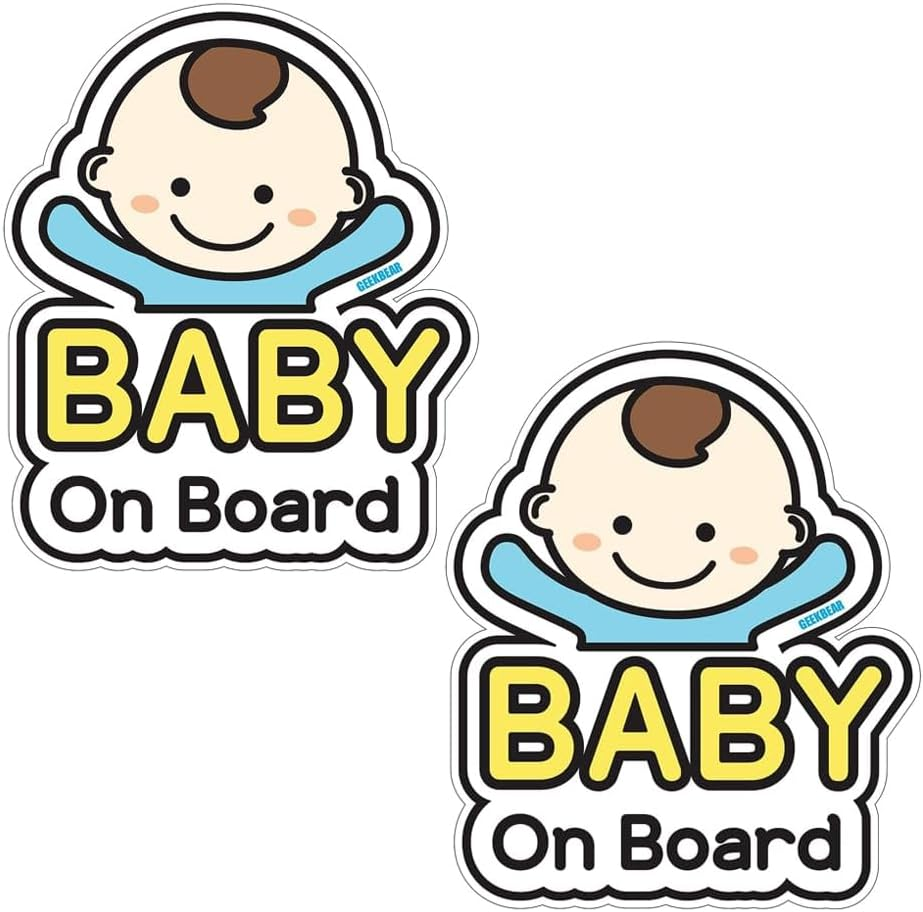 GEEKBEAR Baby on Board Car Sticker - Cartoon Design, Reflective, Weather-Resistant (Basic Boy + Basic Boy)