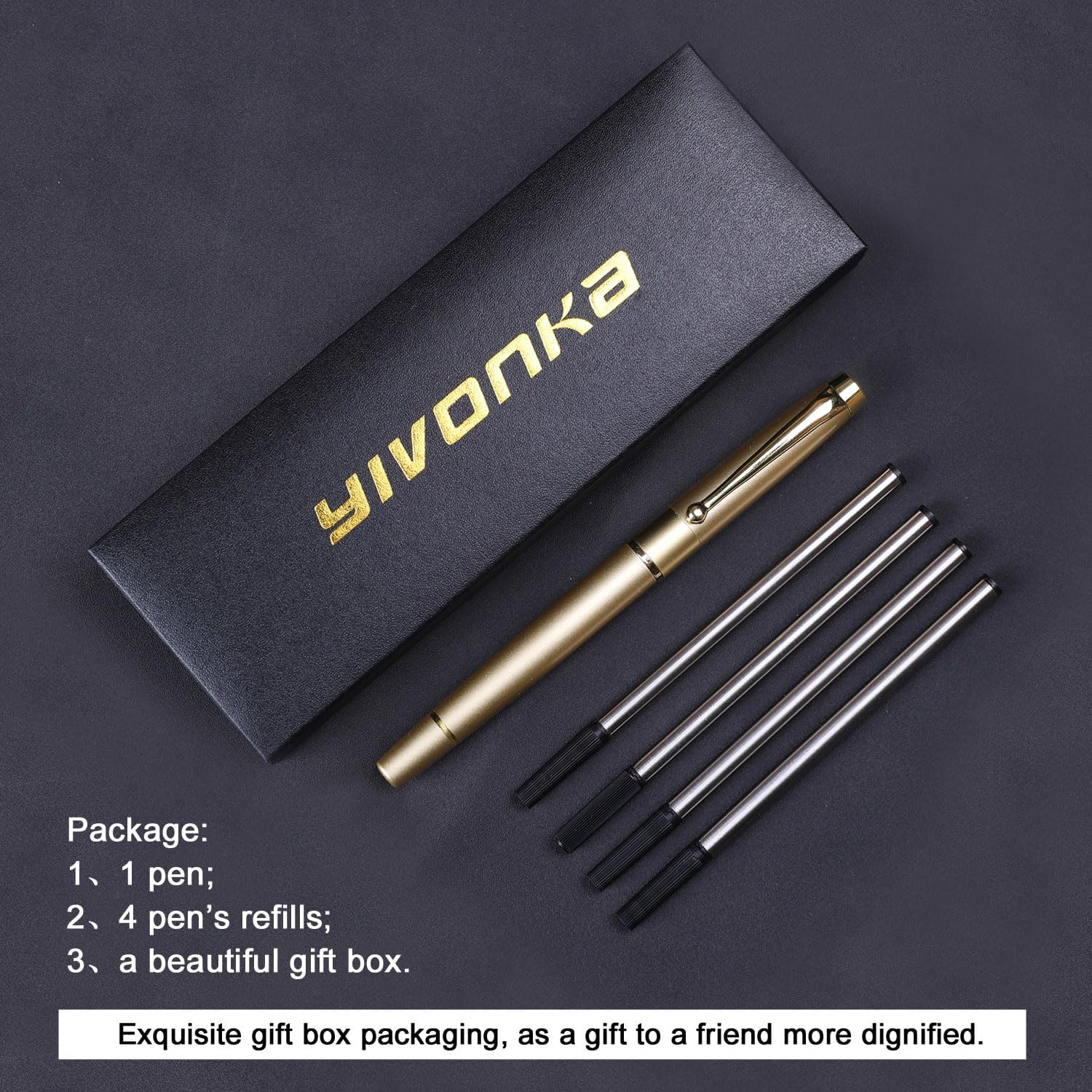 YIVONKA Ballpoint Pen Black Refill,Luxury Ballpoint Line Width 0.5Mm,Best Ball Pen Gift Set for Men & Women Professional Executive,Office,Nice Ballpens Classy Gift Box (Gold) - 2 Gold image number 4