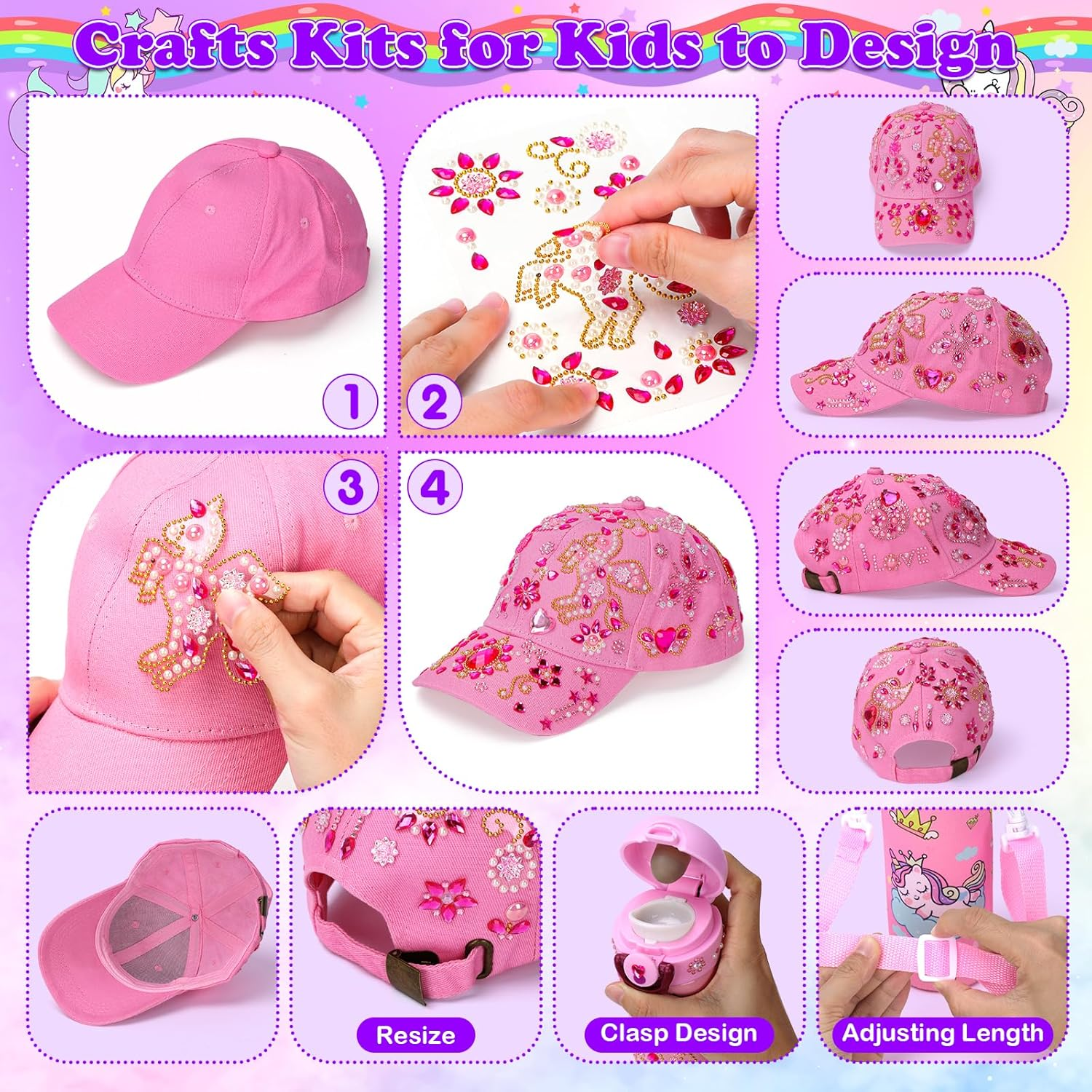 Gifts for 5 6 7 8 Year Old Girls Baseball Cap and Bottle: Toys for 6-7-8-9-10 Year Old Girls Birthday Presents Arts and Crafts for Kids Girls Toys Age 4-12 Make Own Baseball Cap and Bottle for Girls Gift image number 3