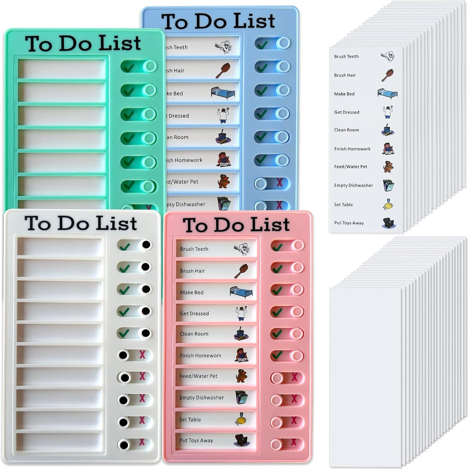 Chore Chart for Kids Multiple Kids, 4 Pcs Plastic Checklist Board Reusable to Do List with 40 Detachable Cardstock, My Chores Slider Chart for Daily/Morning/Bedtime Routine Planning image number 4