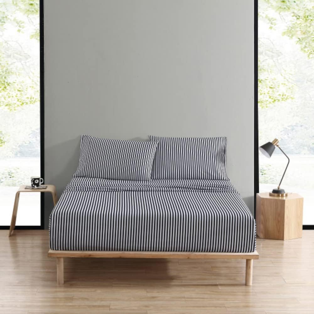 MARIMEKKO - Twin Sheets, Cotton Percale Bedding Set, Crisp & Cool Home Decor (AJO Black, Twin/Twin XL) image number 3