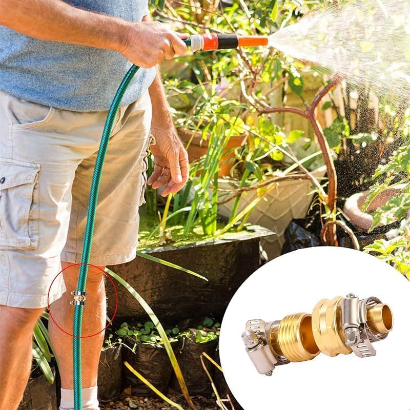 2 Set Solid Brass Female and Male Hose Connector Fit for 3/4" or 5/8" Garden Hose,Solid Brass Mender Female and Male Hose Connector with Clamps image number 5