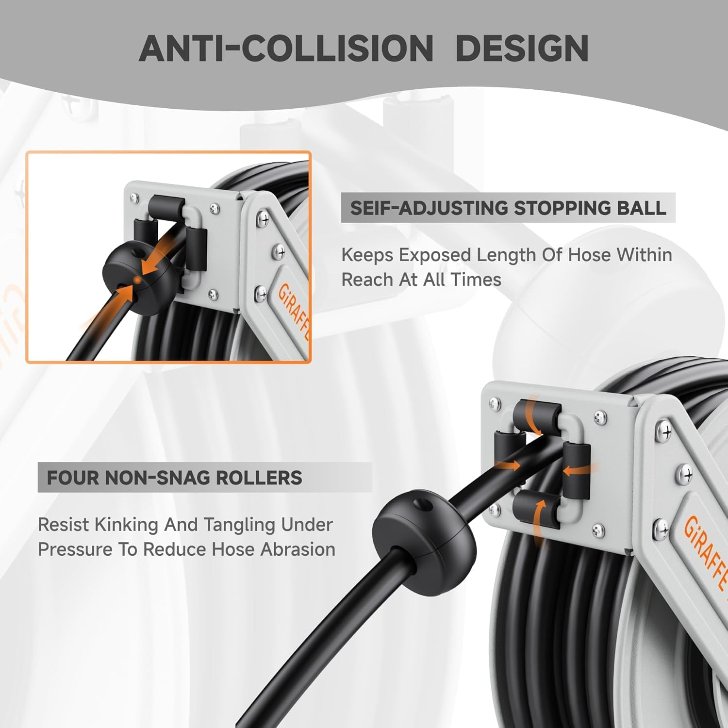 Giraffe Tools Retractable Pressure Washer Hose Reel, 1/4" X 20 M Heavy Duty Power Washer Reel, Any Length Lock, Auto Rewind, Wall Mounted, 3200 PSI image number 3