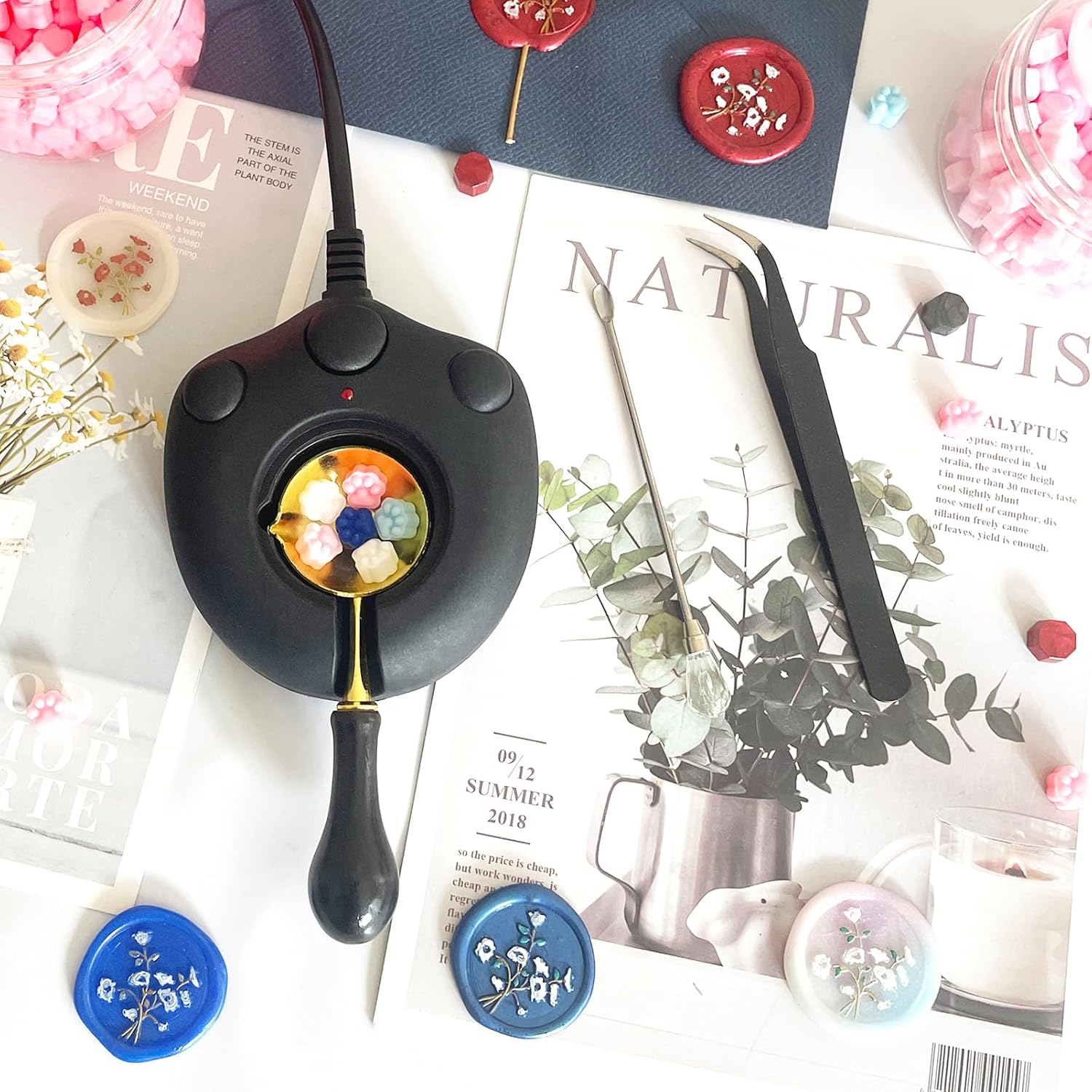 Black Electric Wax Seal Warmer Wax Seal Kit with Spoon, Tweezers and Stir Stick, Great Tool for Melting Wax Seal Sticks Sealing Wax Beads (01Black) image number 6