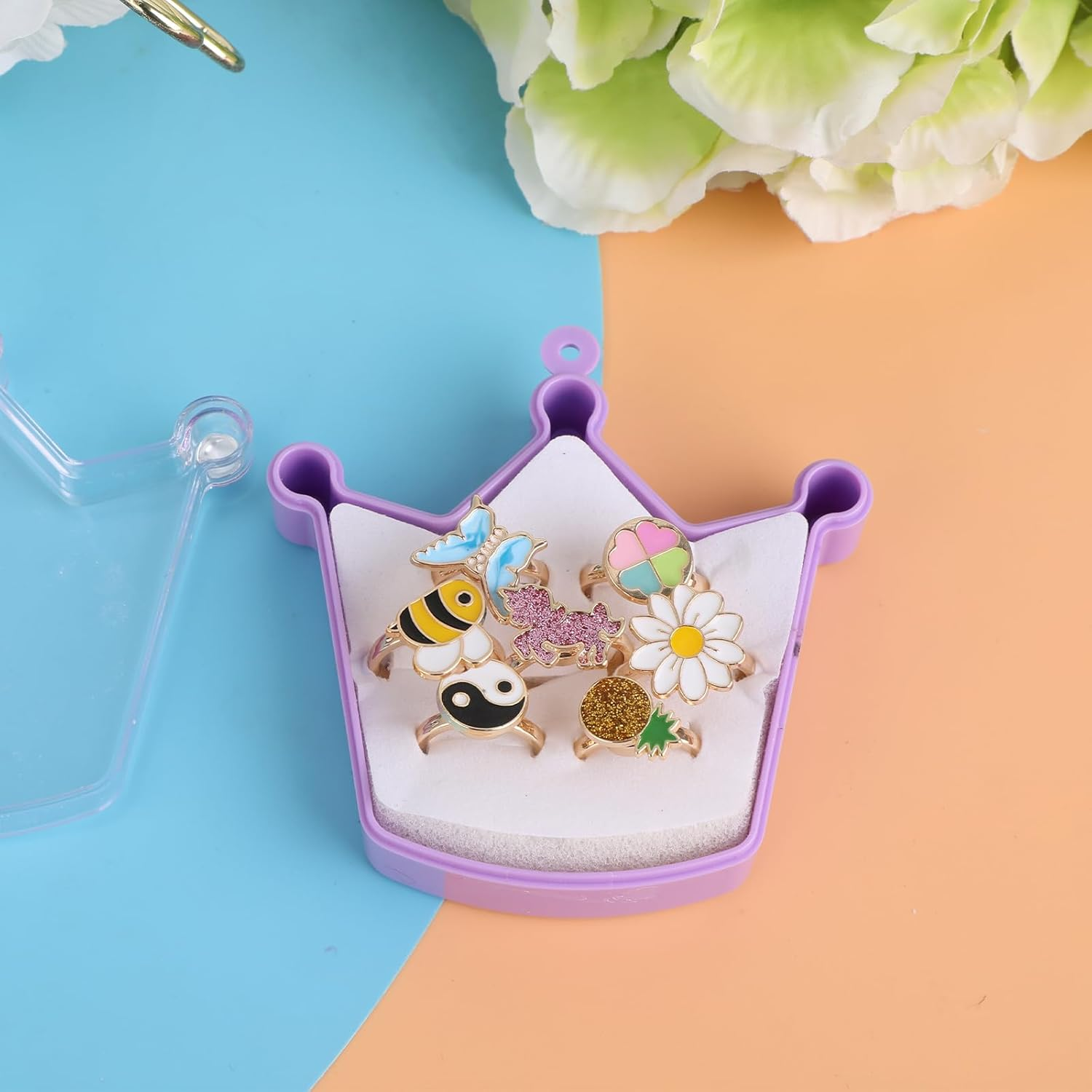 Mjartoria 7Pcs Fidget Rings for Anxiety, Shell Butterfly Unicorn Flower Stainless Steel Spinner Ring Set for Teen Girls Mood Rings Stress Relieving Wide Rings Set image number 3