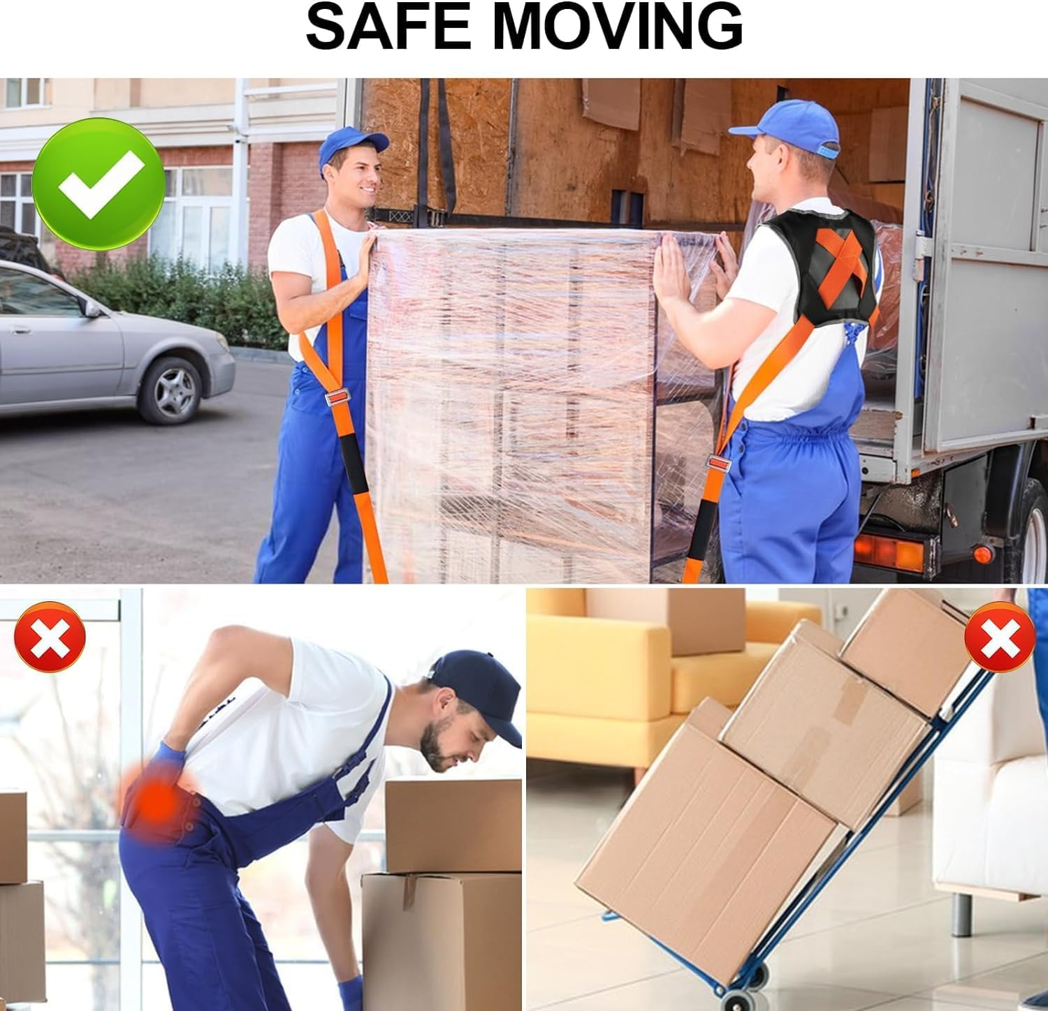 Non-Slip Moving Strap, Adjustable Double with 1 Person Lifting, Heavy Loads up to 800 Pounds, Suitable for Moving Furniture and Appliance Harness image number 4