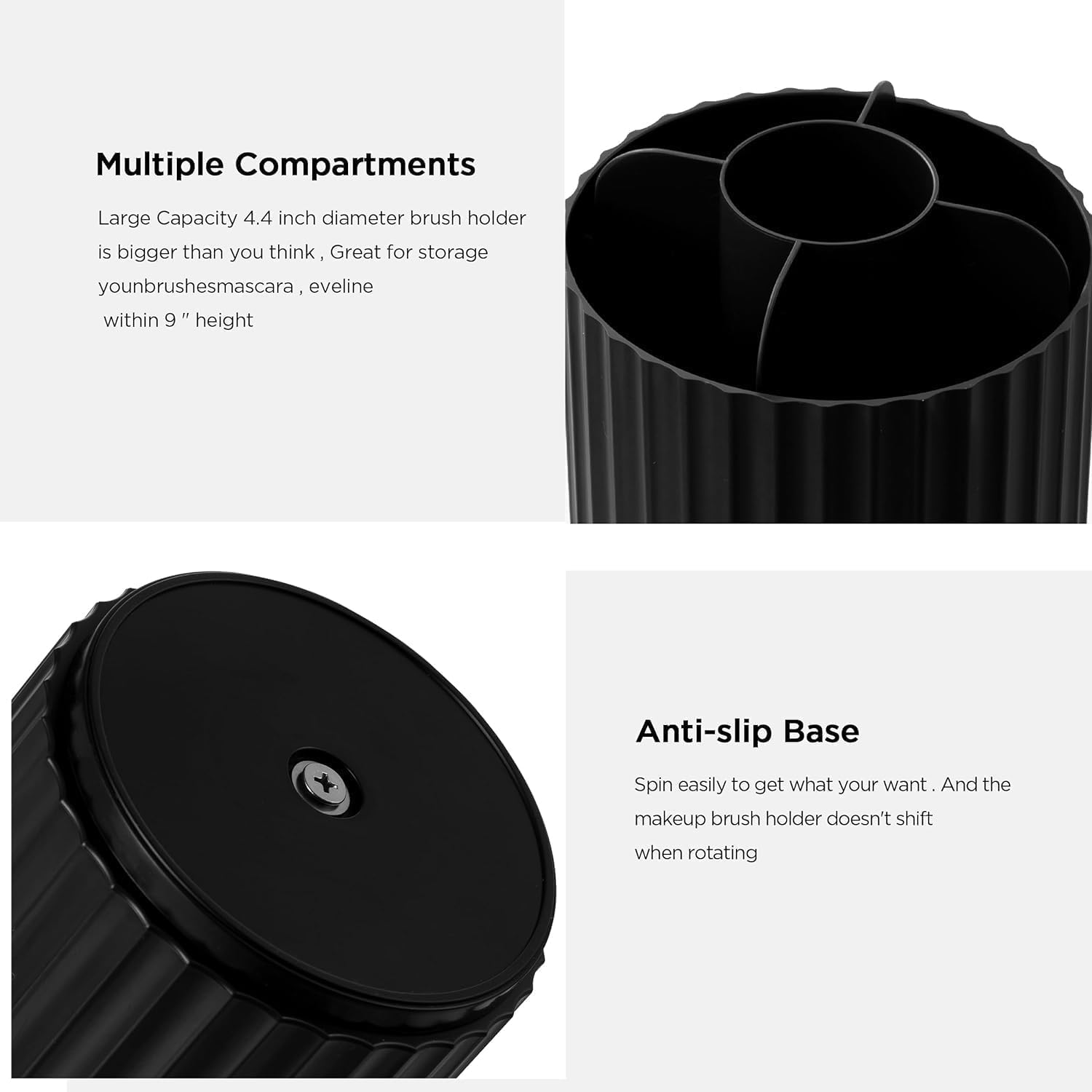 Large Capacity Makeup Brush Holder, 5 Slot Make up Brushes Cup, Cosmetic Storage Box Makeup, 360&deg; Rotating White Makeup Organizer, Makeup Brush Holder Organizer,Rotating Cosmetic Organizer (Black) - White image number 2